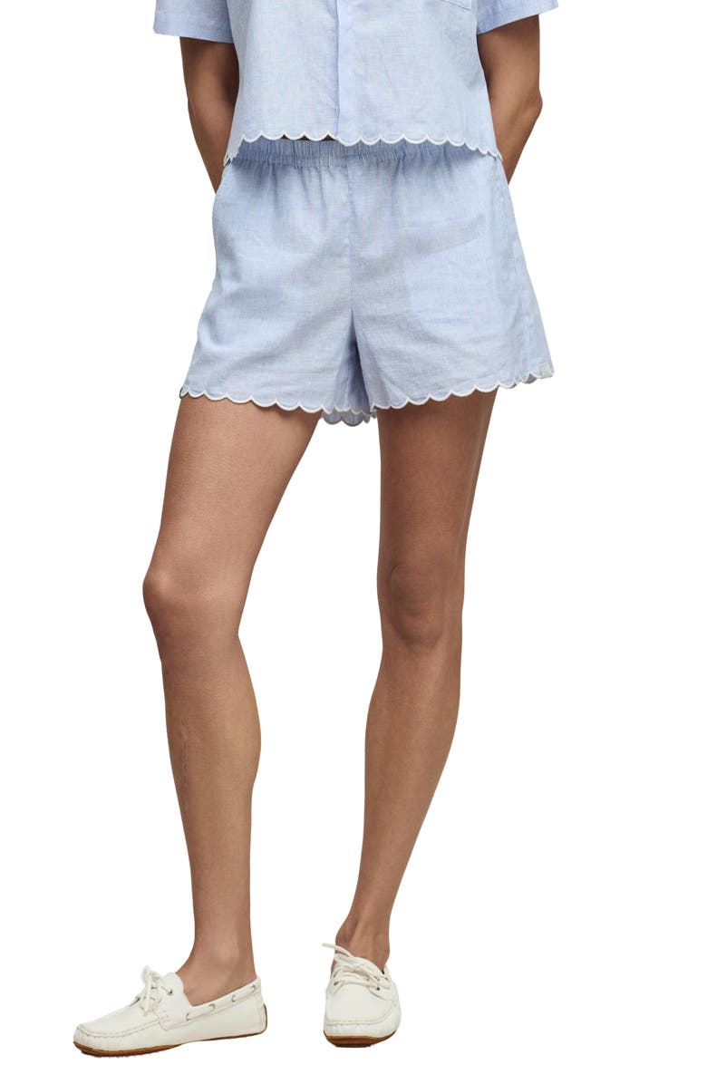 Barefoot Dreams<sup>®</sup> Scallop Linen Blend Pajama Shorts, Main, color, Lakeside Stripe