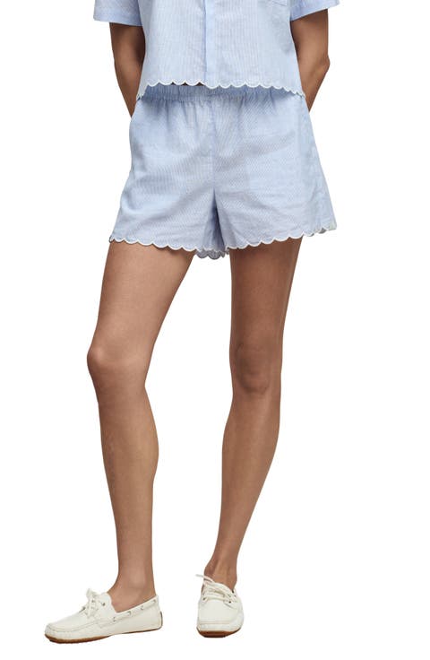 Scallop Linen Blend Pajama Shorts