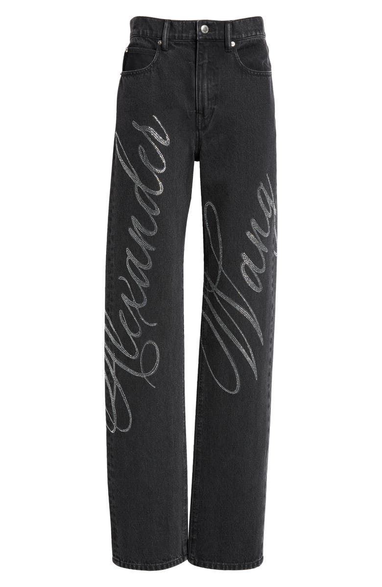 Alexander Wang EZ Relaxed Hotfix Crystal Logo Straight Leg Jeans, Alternate, color, 