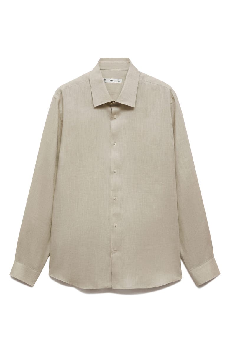 MANGO Regular Fit Linen Button-Up Shirt, Alternate, color, Aqua Green