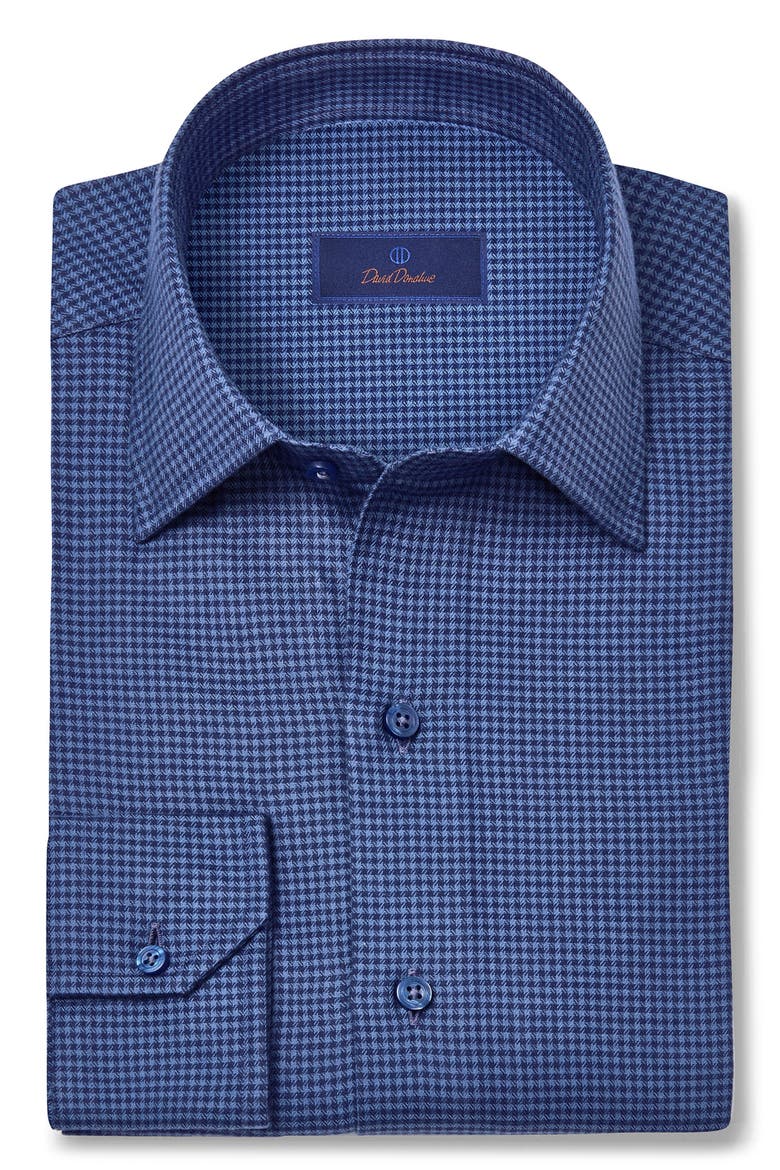 Herringbone Micro Check Print Sport Shirt, Alternate, color, NAVY