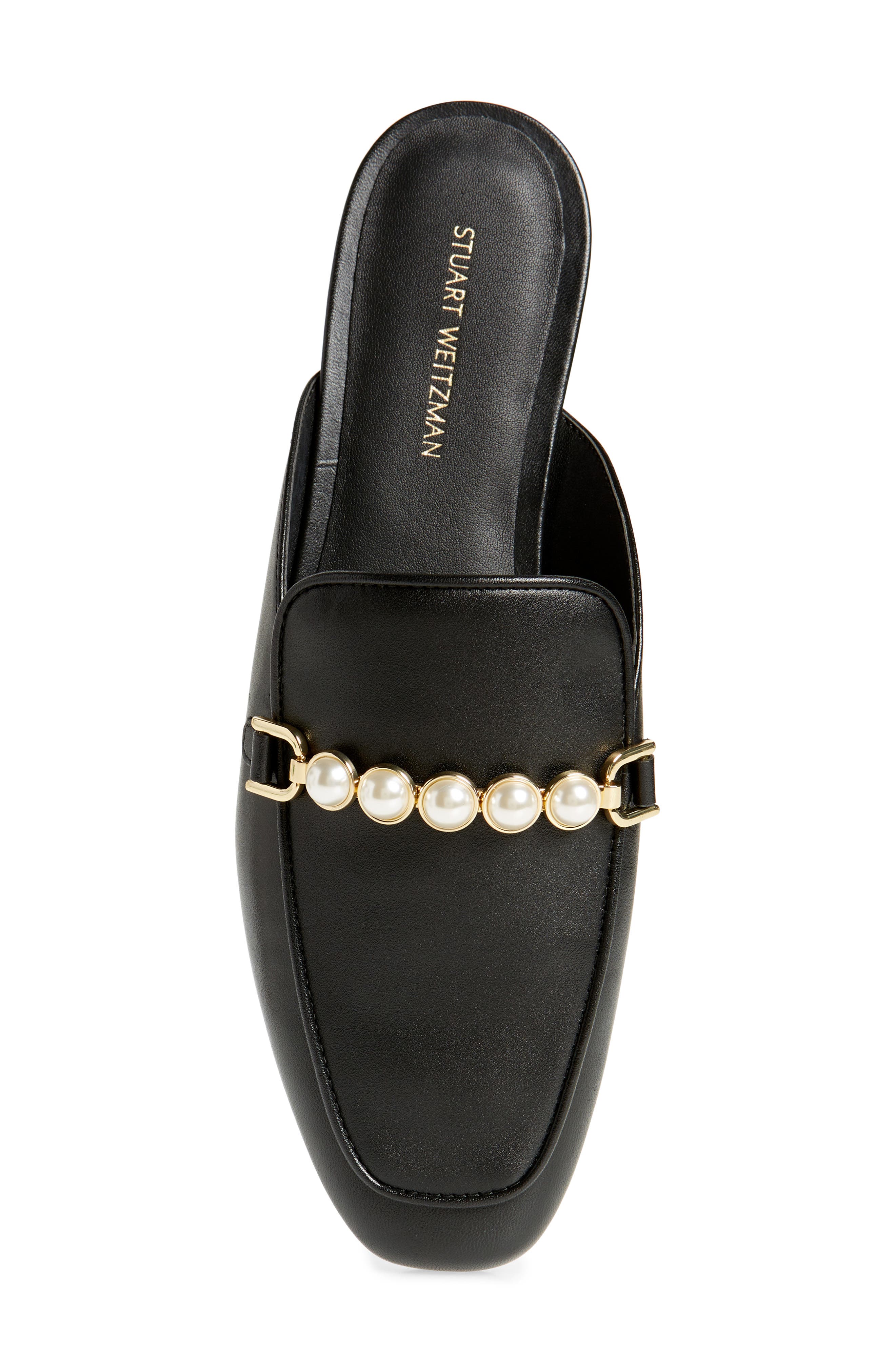 Stuart Weitzman Perla Imitation Pearl Mule, Alternate, color, Black