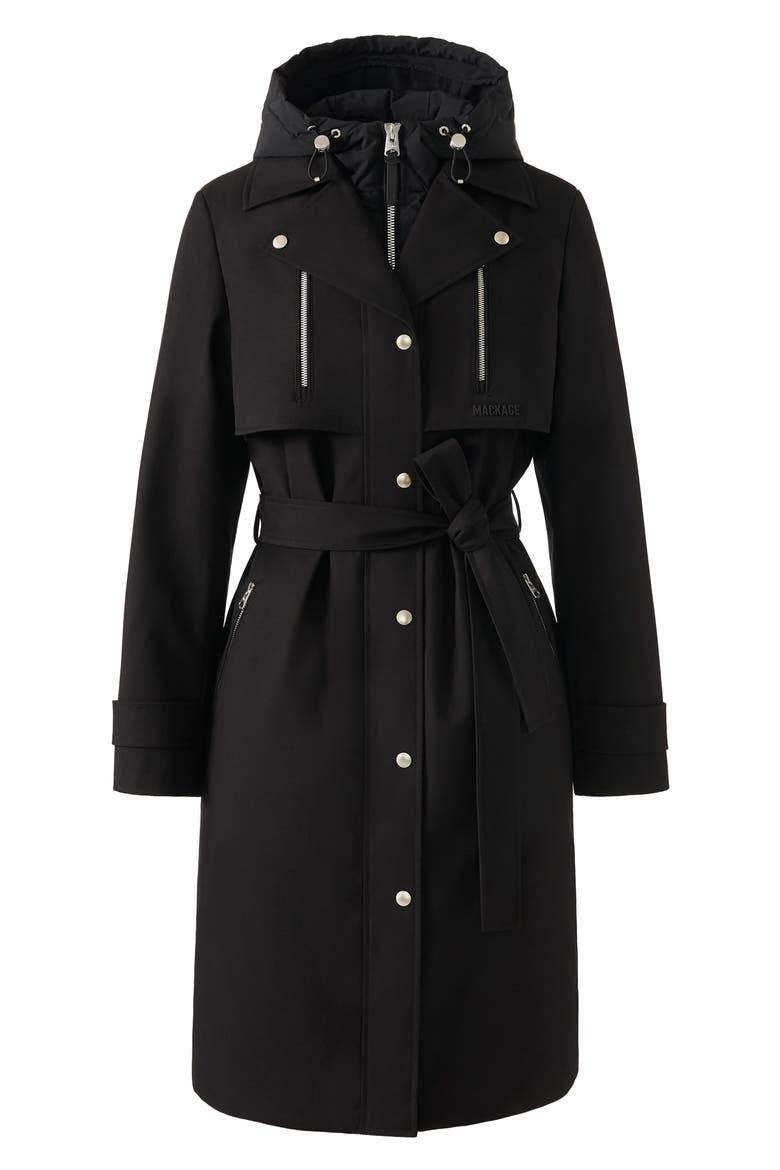 Siobhan Down Trench Coat with Removable Bib, Alternate, color, BLACK