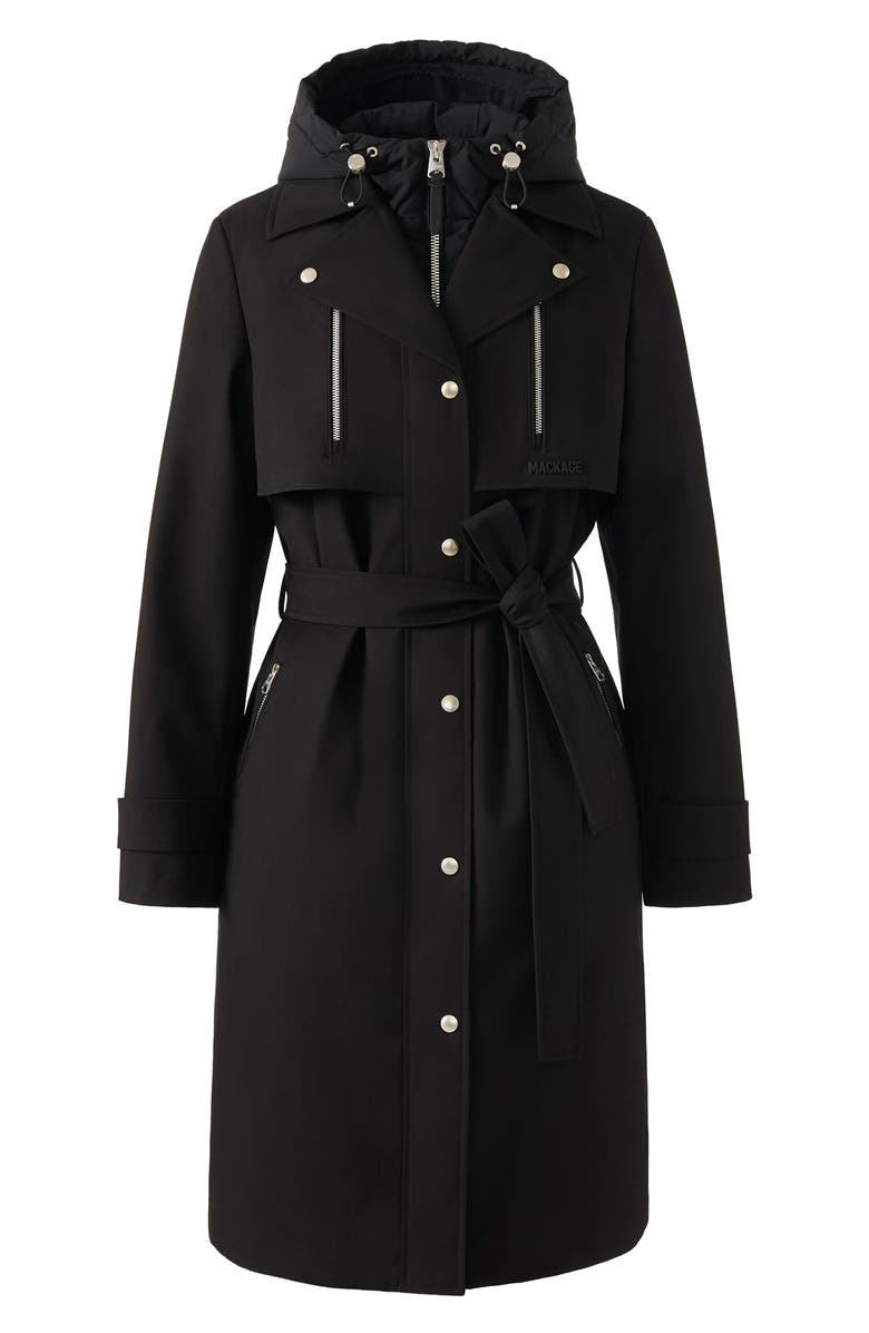 Mackage Siobhan Down Trench Coat with Removable Bib, Alternate, color, Black