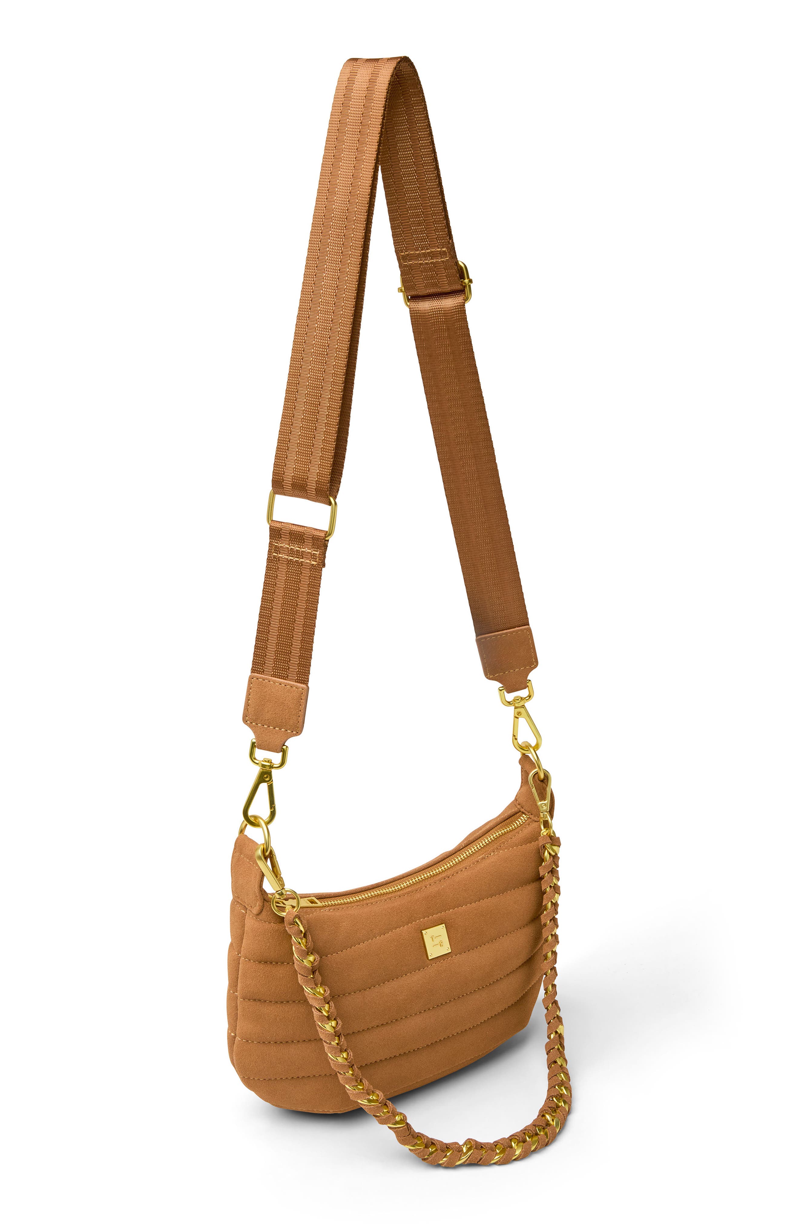 THINK ROYLN Quilted Mini Moon Crossbody Bag, Alternate, color, Terracotta Suede