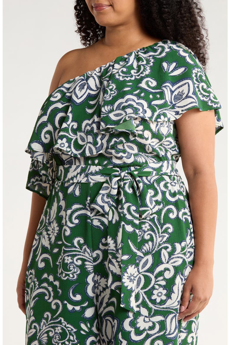 Harriet Floral Kaley One-Shoulder Wide Leg Jumpsuit, Alternate, color, CREAM-GREEN