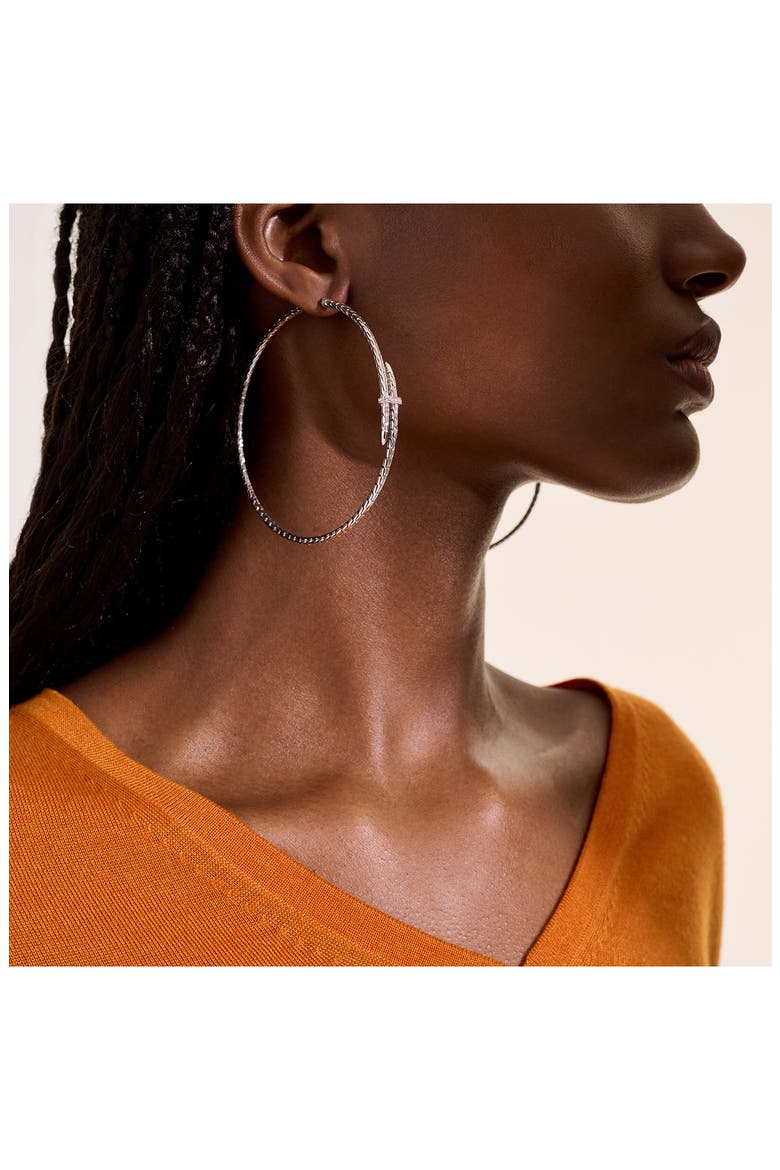 Spear Hoop Earrings, Silver, Diamonds, 77mm, Alternate, color, SILVER