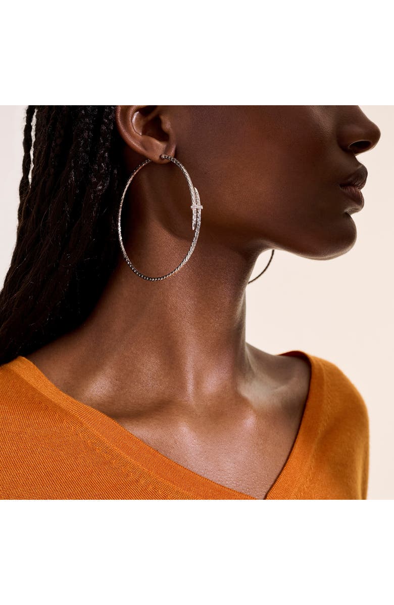 John Hardy Spear Hoop Earrings, Silver, Diamonds, 77mm, Alternate, color, 