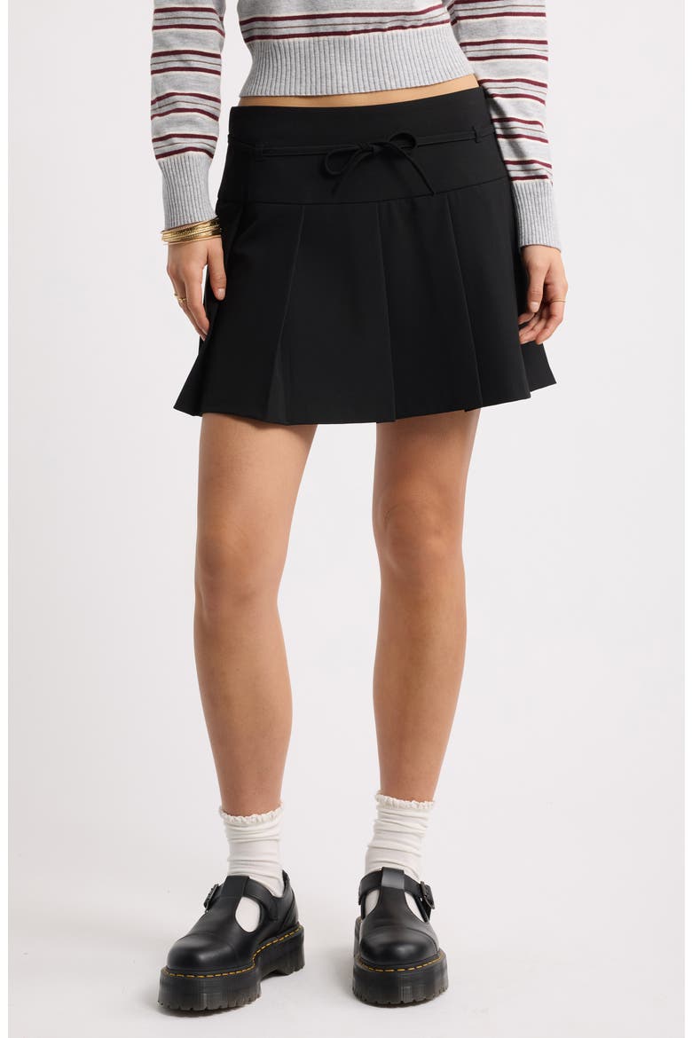 Pleated Belted Plaid Minskirt, Main, color, BLACK