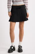BP. Pleated Belted Plaid Minskirt