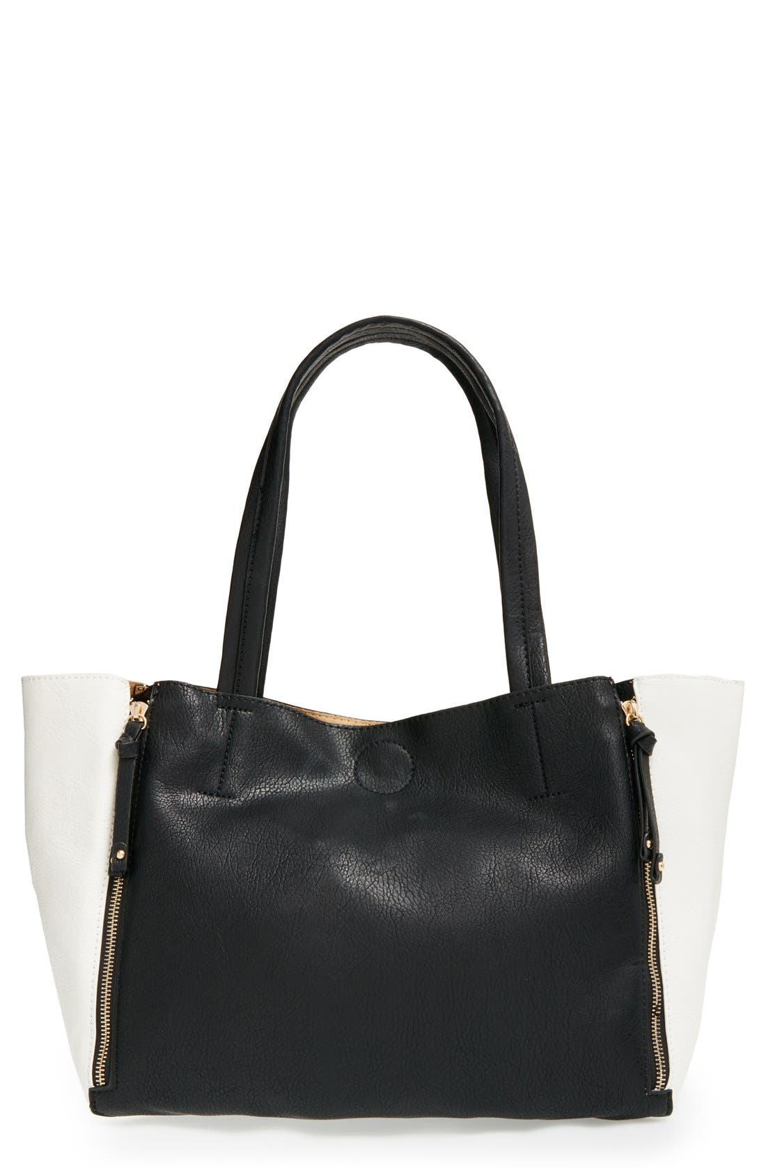 BP. Expandable Zip Tote, Main, color, BLACK/ WHITE