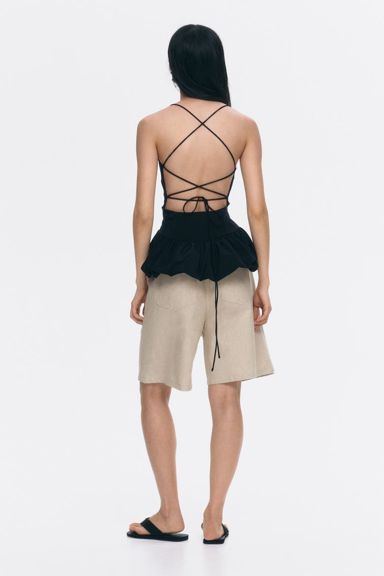 Linen-blend Bermuda Shorts, Alternate, color, Light beige