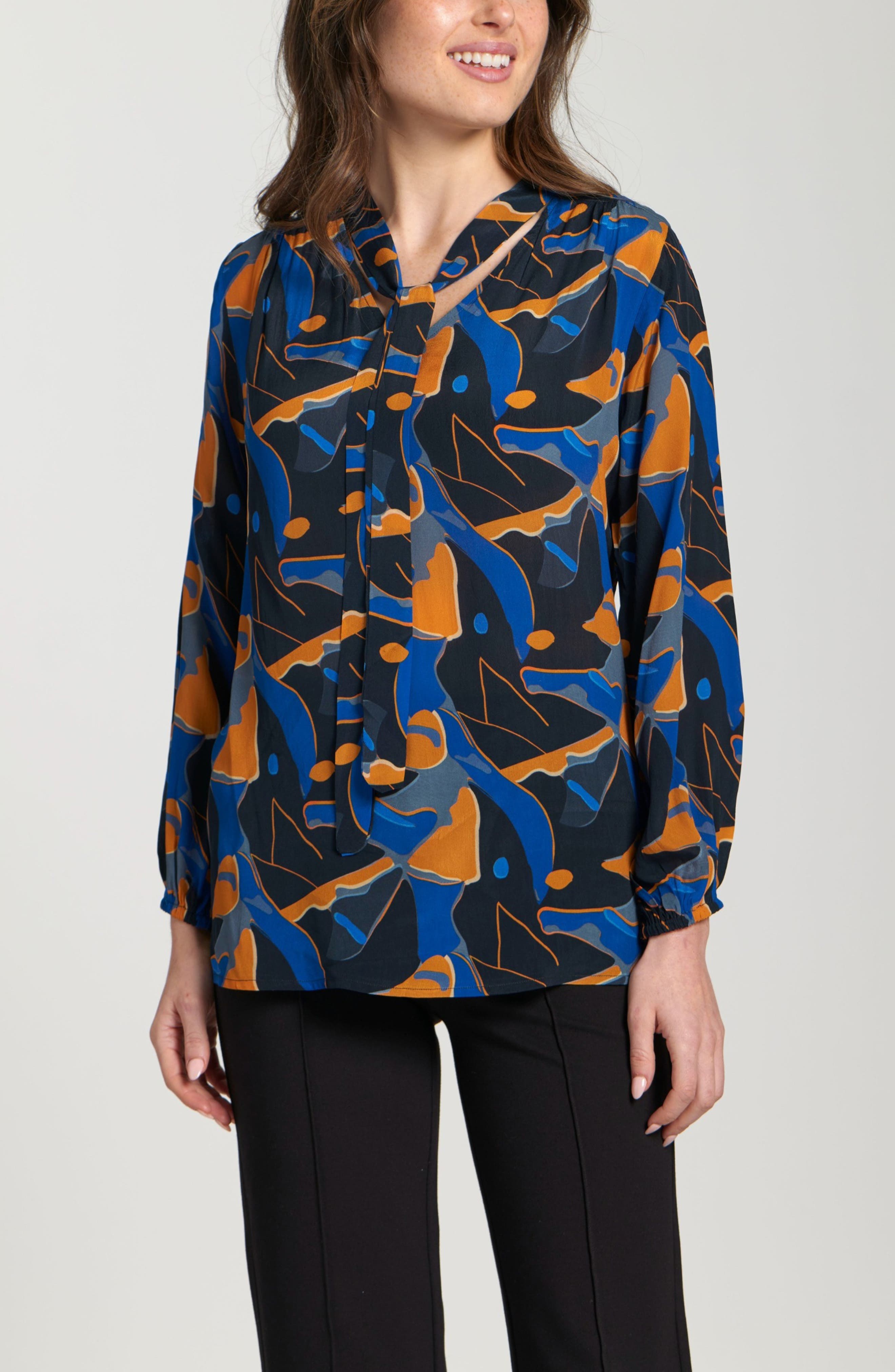 Print Tassel Tie Neck Top - image 3