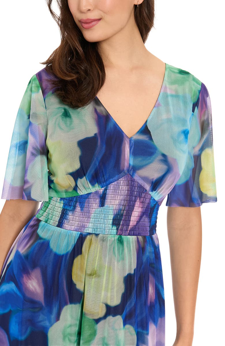 London Times Smocked Maxi Dress, Alternate, color, Black/ Teal