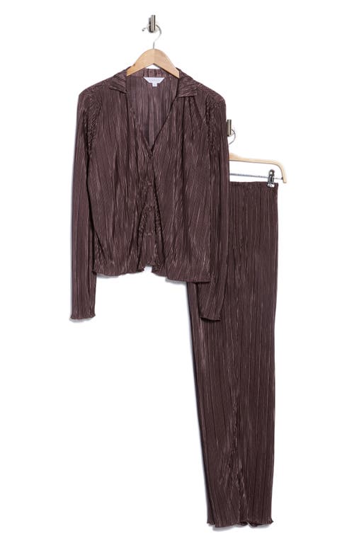 Danskin Collarted Top Pajamas In Brown