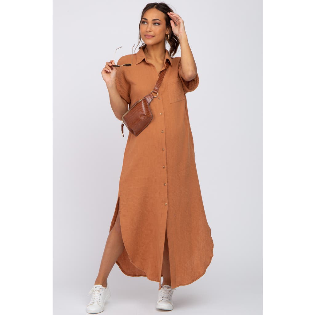 PinkBlush Button Down Midi Dress in Camel  product