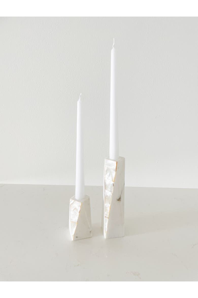 Marble Mother of Pearl Candle Holders, Alternate, color, White