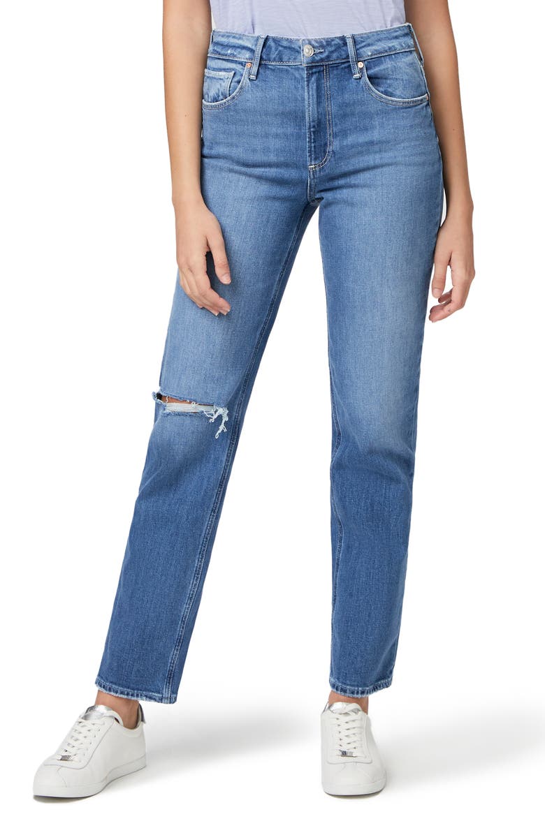 PAIGE Sarah Ripped High Waist Straight Leg Jeans, Main, color,