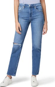 PAIGE Sarah Ripped High Waist Straight Leg Jeans