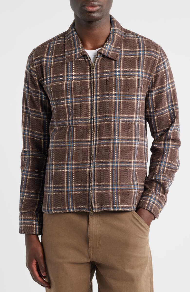 Corridor Venice Plaid Cotton Zip-Up Shirt Jacket, Alternate, color, Brown
