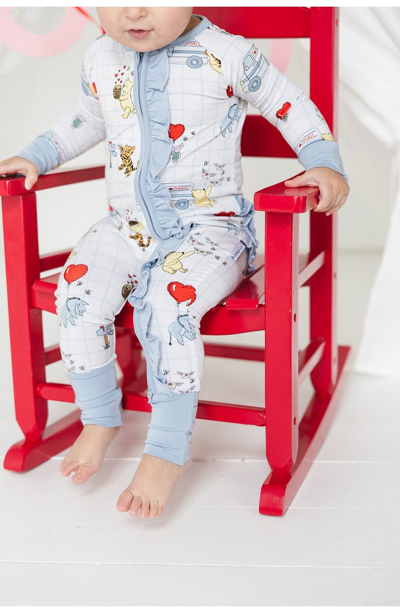 Charlie Lou Baby<sup>®</sup> Valentine's Day Winnie the Pooh Hundred Acre Love Letters Double Zipper Convertible Romper with Ruffles, Alternate, color, 