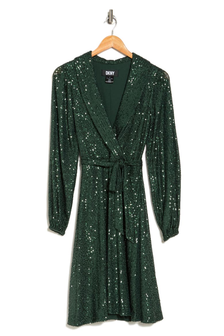 dkny green sequin dress Belted Long Sleeve (Women) emmahopkins5979
