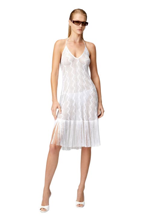 Cover-up Dress In Zig Zag Lamé Viscose With Fringes