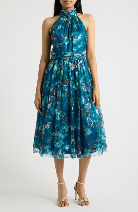 Floral Embroidered Midi Cocktail Dress