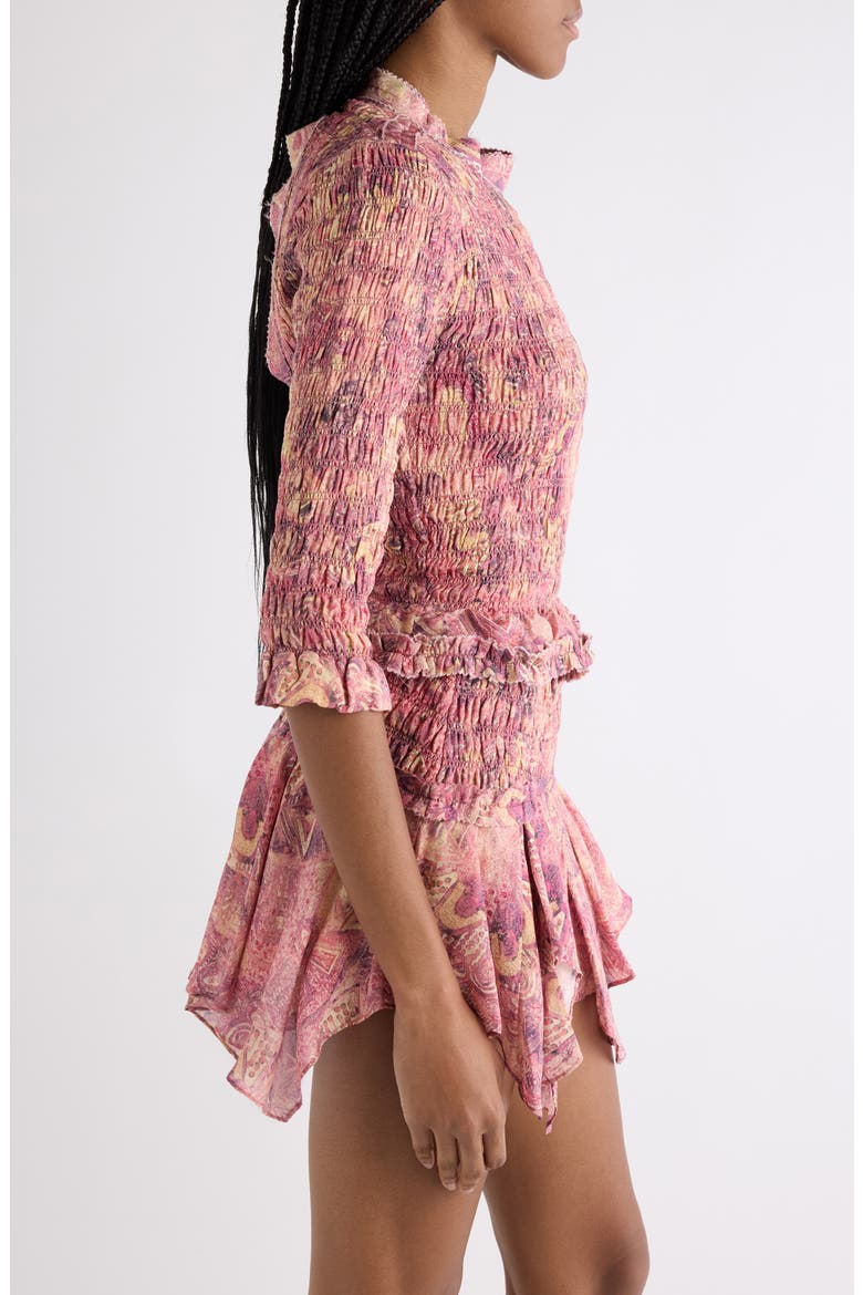 Carola Smocked Silk Georgette Top, Alternate, color, PINK