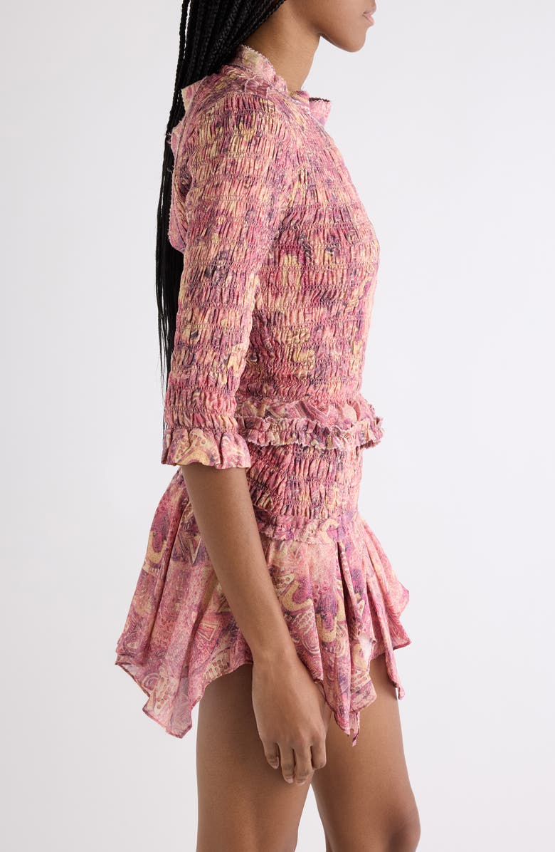 Isabel Marant Carola Smocked Silk Georgette Top, Alternate, color, Pink