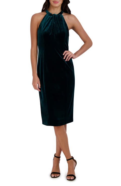 Halter Neck Velvet Dress