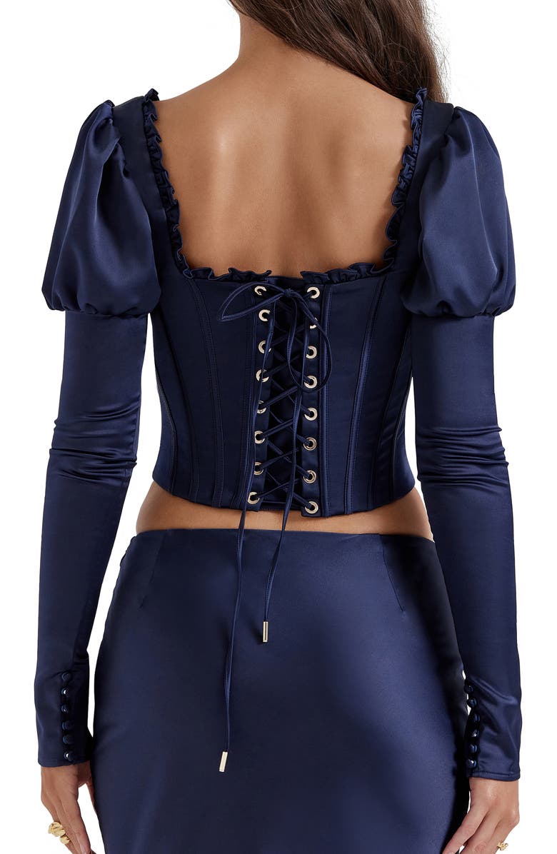 HOUSE OF CB Dana Puff Sleeve Corset Top, Alternate, color, Navy