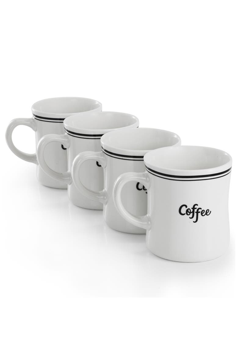 4 Piece 15 Ounce Fine Cermic Coffee Text Mug Set, Alternate, color, White
