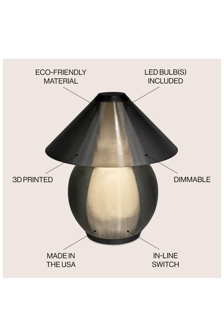 Opal 13" Modern Contemporary Plant-Based PLA 3D Printed Dimmable LED Table Lamp, Alternate, color, Dark Smoke/Black