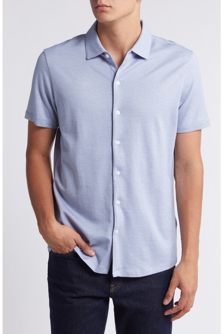 Garth Microdot Short Sleeve Knit Button-Up Shirt, Main, color, BLUE
