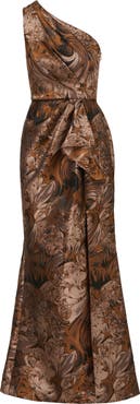 Adrianna Papell One-Shoulder Jacquard Gown