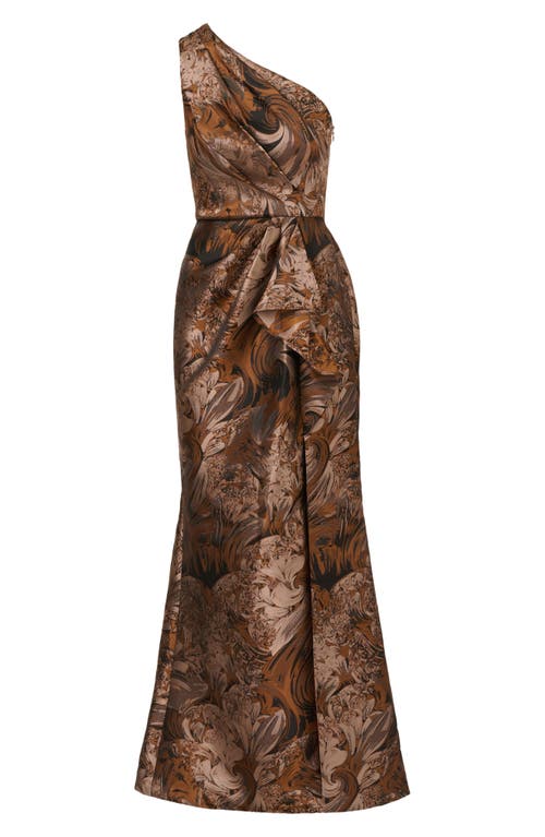 Adrianna Papell One-shoulder Jacquard Gown In Brown