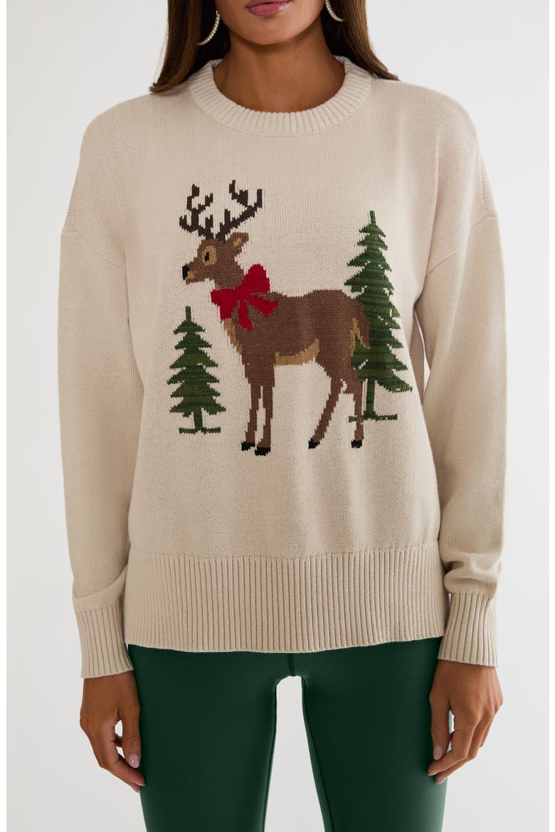 Callie Cotton Reindeer Sweater, Main, color, FROST