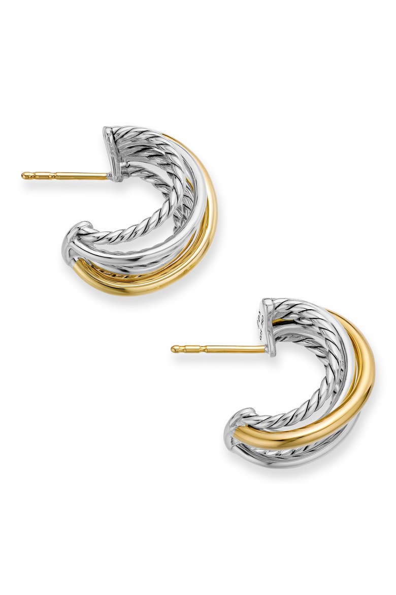 Crossover Huggie Hoop Earrings, Alternate, color, SILVER/ GOLD