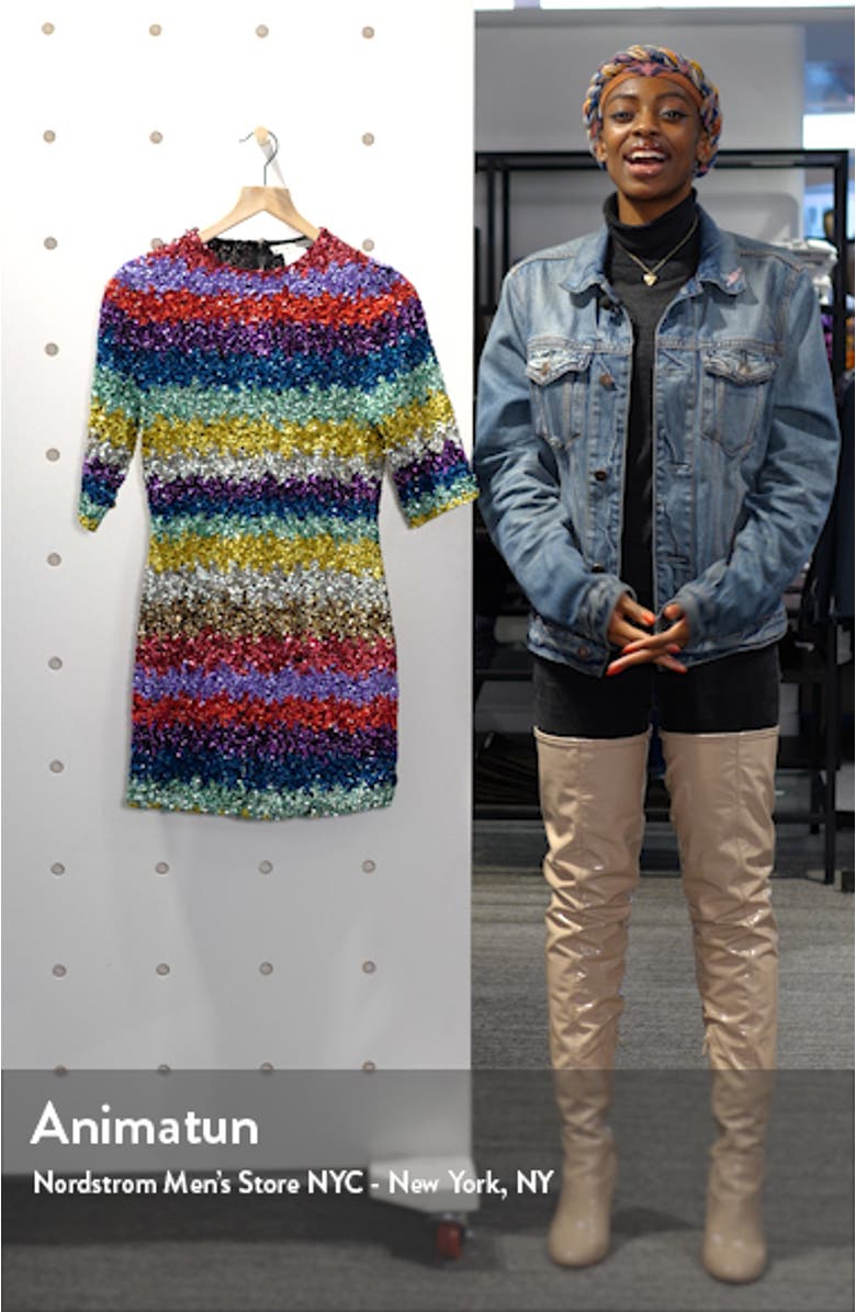 Inka Sequin Stripe Mock Neck Minidress, sales video thumbnail