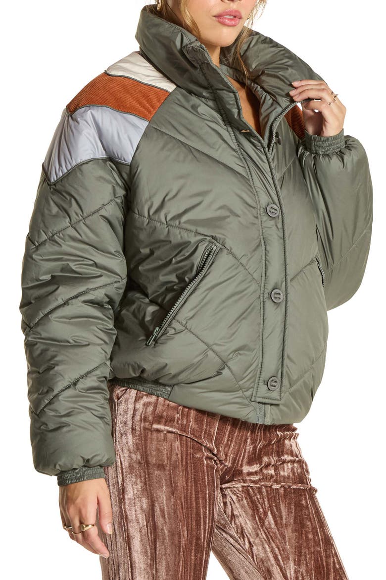 Colorblock Chevron Puffer Jacket, Alternate, color, OLIVE