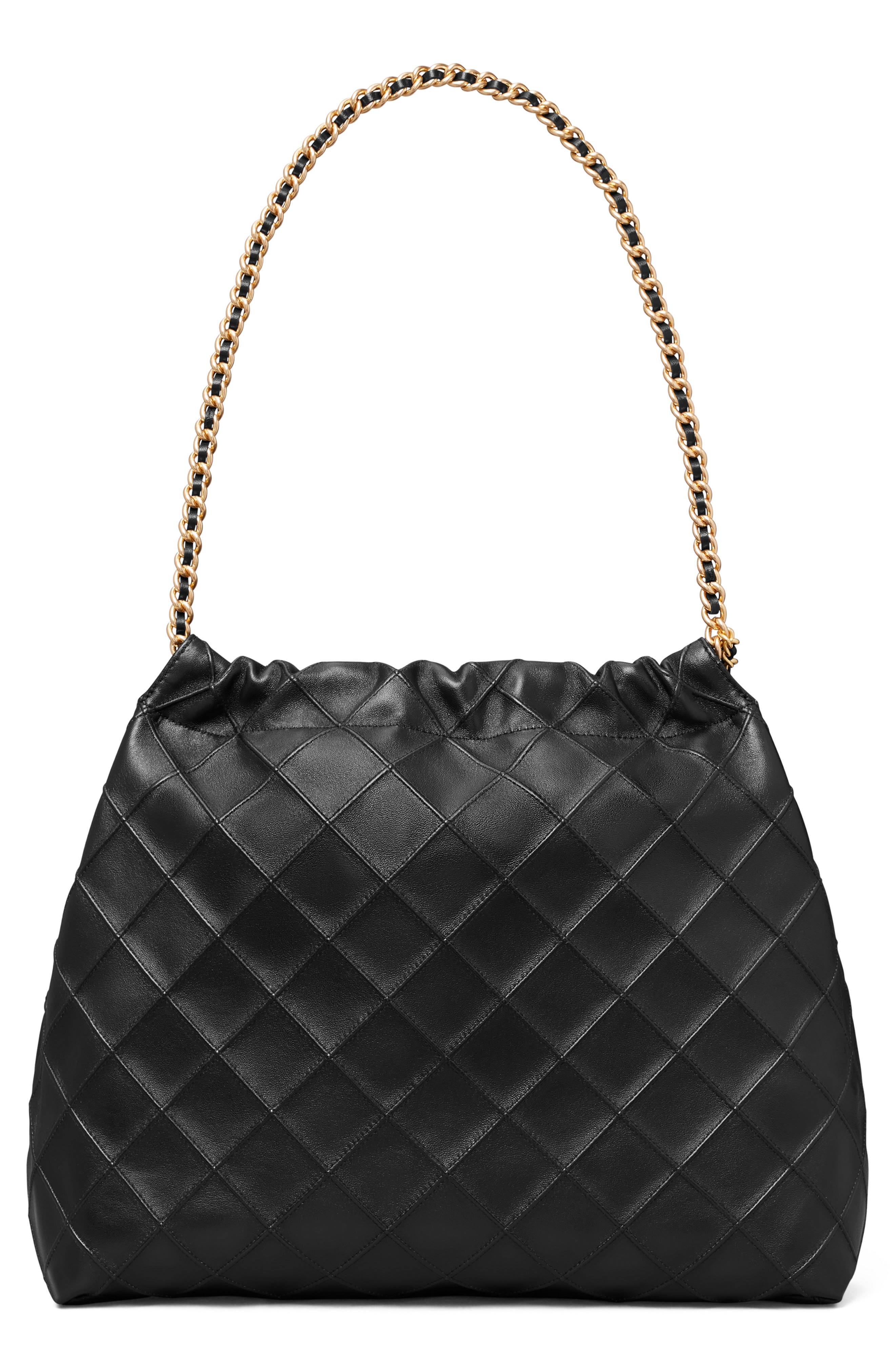 Tory Burch Fleming Quilted Leather Hobo Bag, Alternate, color, Black