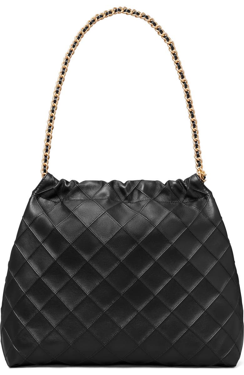Tory Burch Fleming Quilted Leather Hobo Bag, Alternate, color, Black