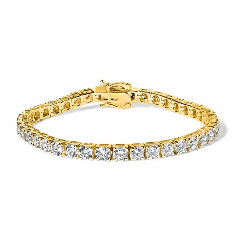14K Yellow Gold 12.00 Cttw Lab-Grown Round Diamond Four-Prong Tennis Bracelet