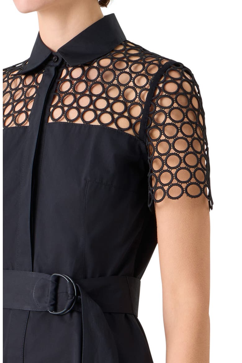 Belted Circle Lace & Poplin Shirtdress, Alternate, color, BLACK