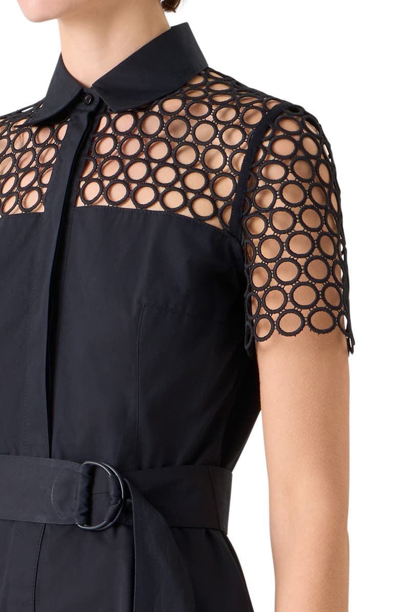 Akris punto Belted Circle Lace & Poplin Shirtdress, Alternate, color, Black