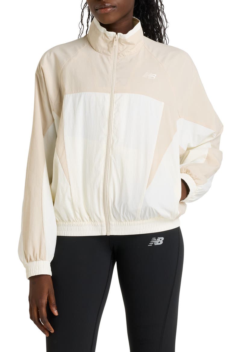 Oversize Water Resistant Colorblock Nylon Jacket, Main, color, SEA SALT