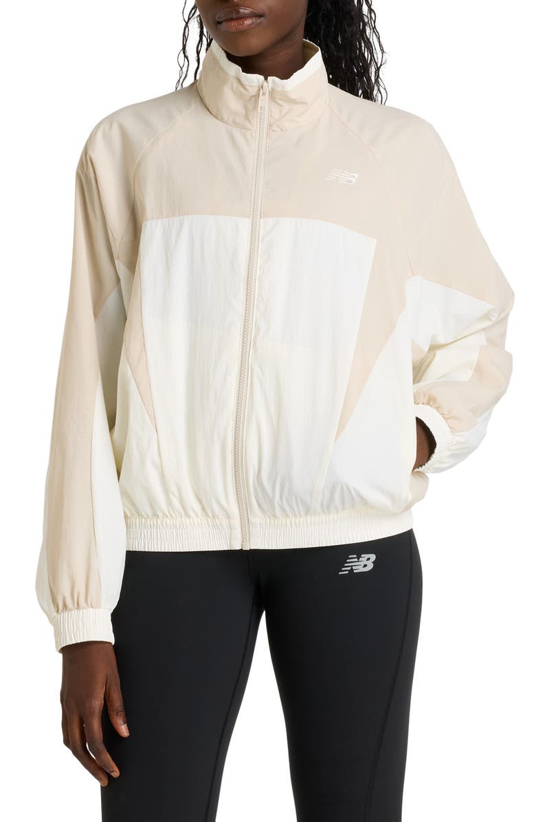 New Balance Oversize Water Resistant Colorblock Nylon Jacket, Main, color, Sea Salt