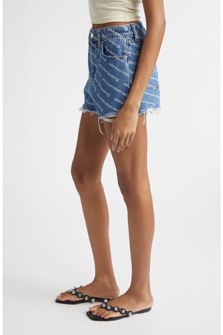 Bite Logo High Waist Cutoff Denim Shorts, Alternate, color, DEEP BLUE/WHITE