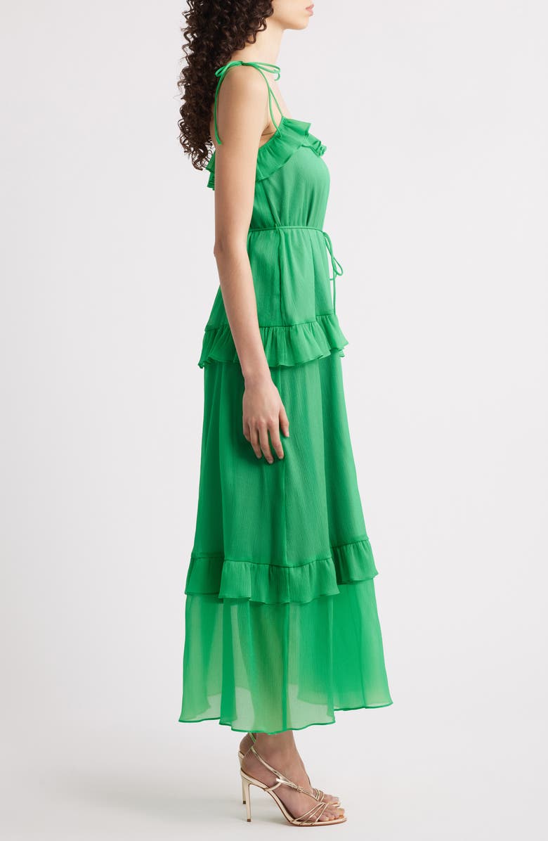 Julia Jordan Tie Strap Tiered Midi Dress, Alternate, color, Green